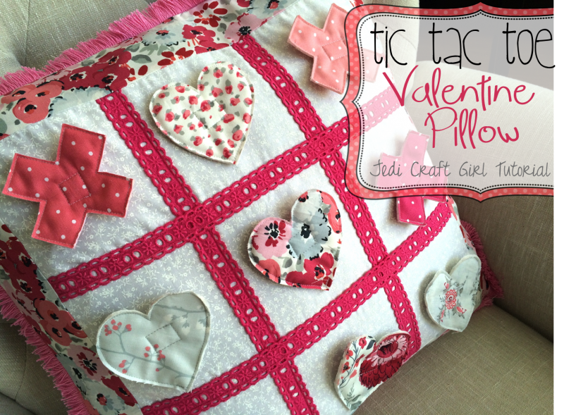 "Tic Tac Toe” is a Free Valentine's Day Quilted Pillow Pattern designed by Amanda from Jedi Craft Girl!